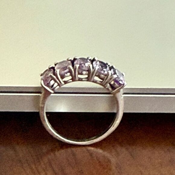 Stunning Oval Natural 5 Stone Amethyst Ring Sterling Silver Womens Size 6 New - Picture 7 of 10